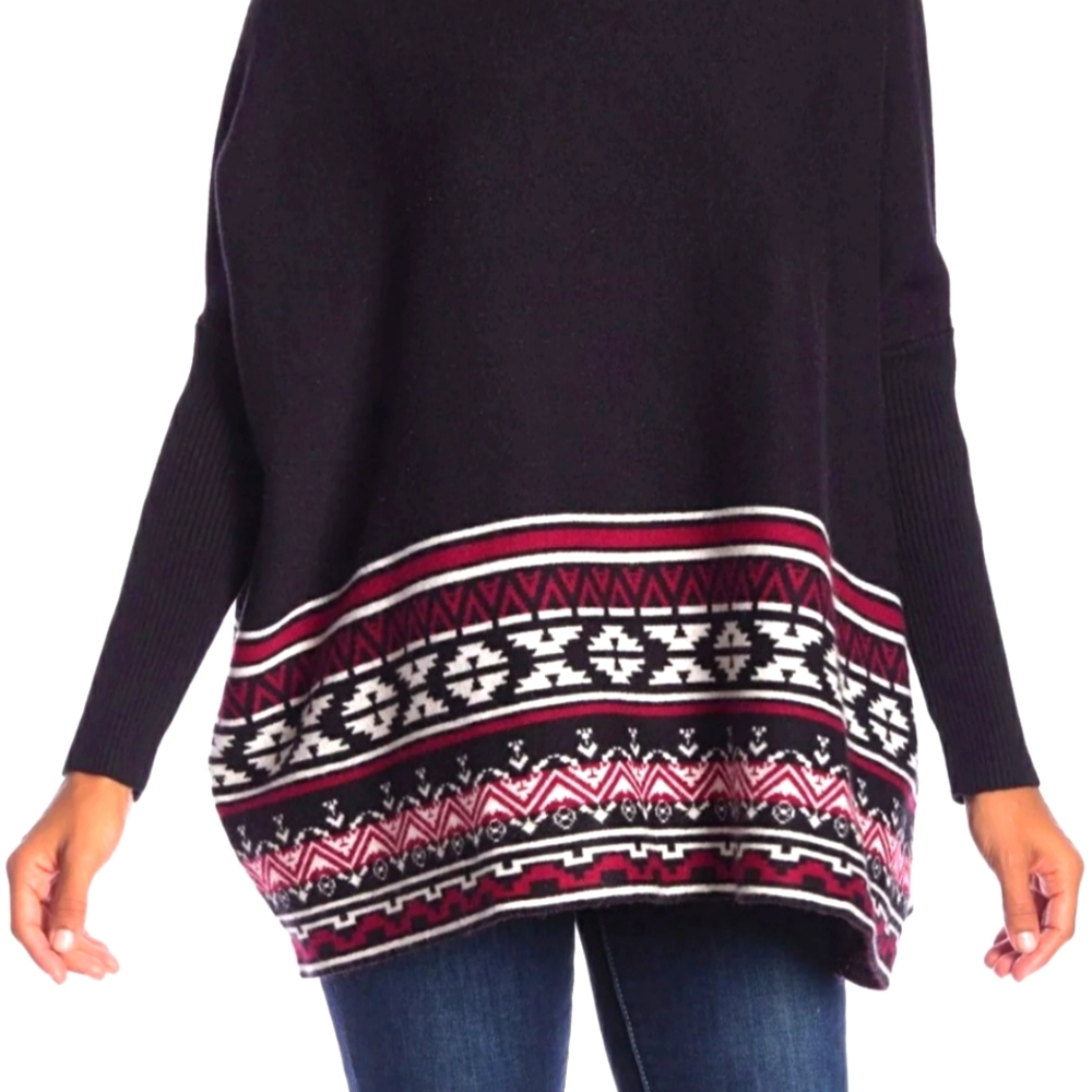 JOSEPH A Patterned Turtleneck Poncho Sweater